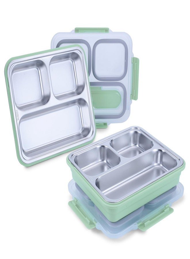 Celltone Fridge to Oven Microwave Safe Stainless Steel Reusable Food Storage Lunch Box with Leak-Proof and Airtight Lids (3 Partition Lunch Box, Green) - Image 4